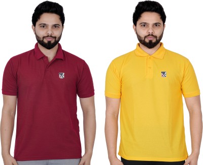 La Milano Solid Men Polo Neck Yellow T-Shirt