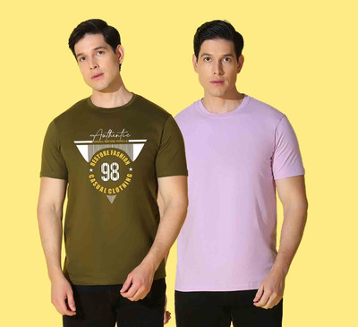 WOOSTRO Printed, Solid Men Round Neck Multicolor T-Shirt