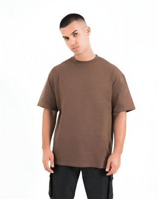 Quirky Quipster Solid Men Round Neck Brown T-Shirt
