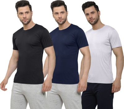 MISSILLE Solid Men Round Neck Black, Navy Blue, White T-Shirt