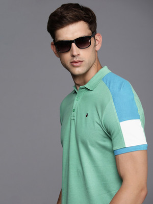 Louis Philippe Jeans Colorblock Men Polo Neck Blue T-Shirt