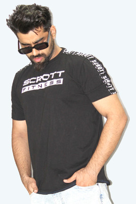 scrott fitness Printed Men Round Neck Black T-Shirt
