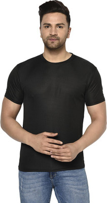 True Basket Solid Men Round Neck Black T-Shirt