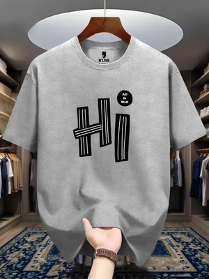 BLIVE Printed Men Round Neck Grey T-Shirt