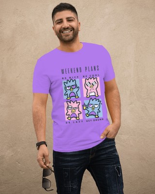 Ratan's Printed, Typography Men Round Neck Purple T-Shirt
