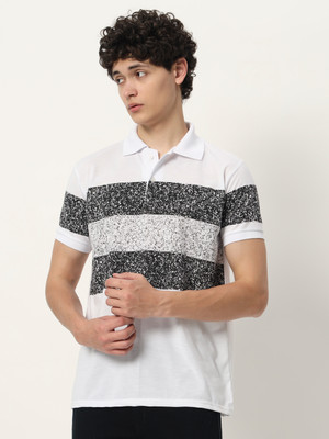 TISSORA Printed Men Polo Neck White T-Shirt