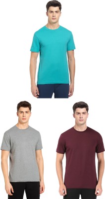 JOCKEY Solid Men Round Neck Light Green, Grey, Maroon T-Shirt