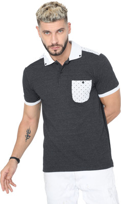 fanideaz Printed Men Polo Neck Grey T-Shirt
