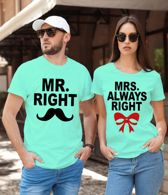 FINETTOUCH Printed Couple Round Neck Green T-Shirt