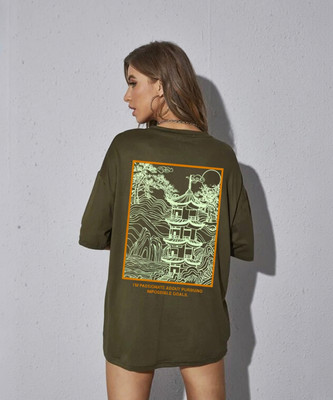 RIGO Printed Women Round Neck Dark Green T-Shirt