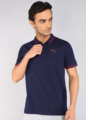 PUMA Solid Men Polo Neck Blue T-Shirt