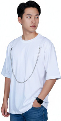 R World Solid Men Round Neck White T-Shirt