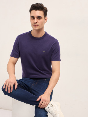 THE BEAR HOUSE Solid Men Crew Neck Purple T-Shirt