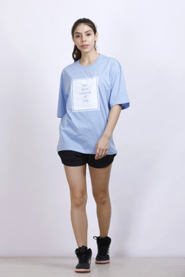 MX Printed Women Round Neck Blue T-Shirt