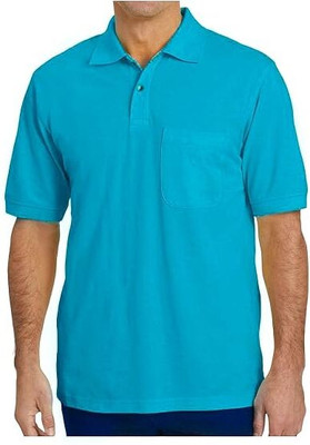 COLORTRAIT Solid Men Polo Neck Blue T-Shirt