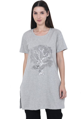 RAMYA COLLECTION Printed Women Round Neck Grey T-Shirt