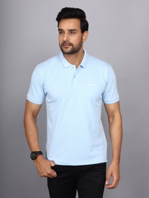 JAGURO Colorblock, Solid Men Polo Neck Light Blue T-Shirt