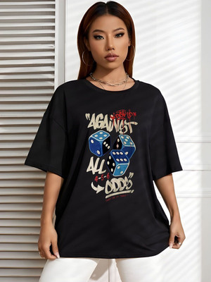 Moda Rapido Graphic Print Women Round Neck Black T-Shirt