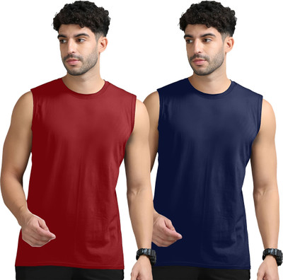 JB Jangoboy Solid Men Round Neck Maroon, Dark Blue T-Shirt