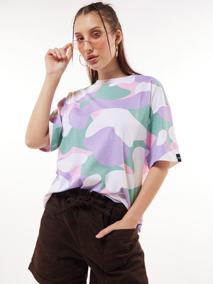 BEWAKOOF Military Camouflage Women Round Neck Multicolor T-Shirt