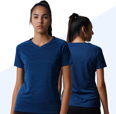 Pranera Printed Women V Neck Blue T-Shirt
