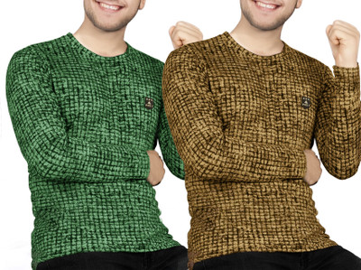 AVOLT Printed Men Round Neck Light Green, Yellow T-Shirt