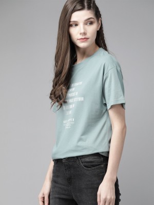 Roadster Typography Women Round Neck Blue T-Shirt