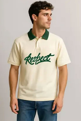 CULISH Printed Men Polo Neck Beige T-Shirt