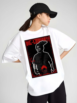 Kaido Self Design Women Round Neck White T-Shirt