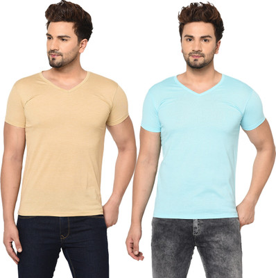 Tresna Trendy Solid Men V Neck Multicolor T-Shirt