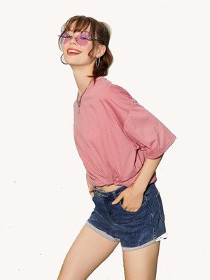 SPOWEARY Printed Women Round Neck Pink T-Shirt
