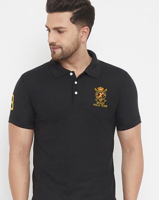 The Million Club Solid Men Polo Neck Black T-Shirt