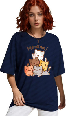 Ericia Printed Women Round Neck Blue T-Shirt