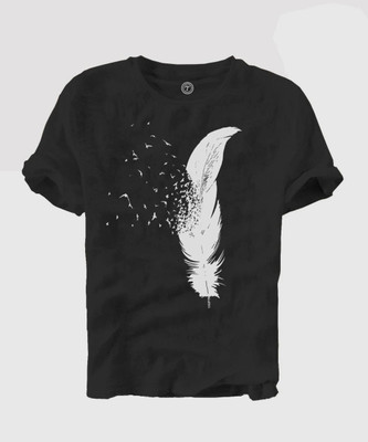 TRIPR Printed Men Zip Neck Black T-Shirt