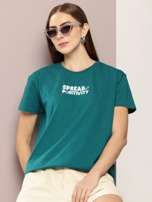 DILLINGER Typography Women Round Neck Green T-Shirt