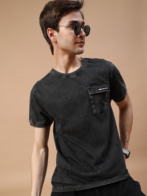 V-MART Solid Men Round Neck Black T-Shirt