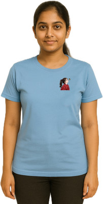 purycot Solid Women Round Neck Light Blue T-Shirt