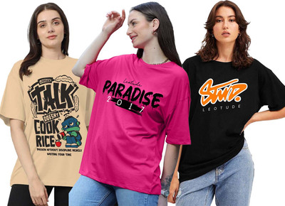 Leotude Typography Women Round Neck Multicolor T-Shirt