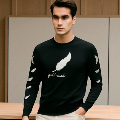 FASHIUM Printed Men Round Neck Black T-Shirt