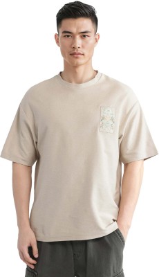 RARE RABBIT Printed Men Crew Neck Beige T-Shirt