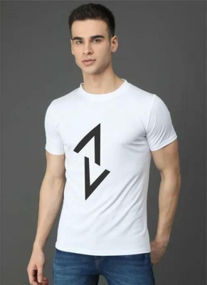 Madhav Creation Printed Men Round Neck White T-Shirt