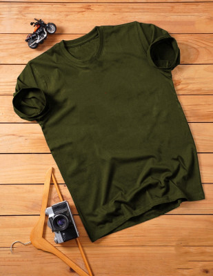 Magneto Solid Men Round Neck Green T-Shirt