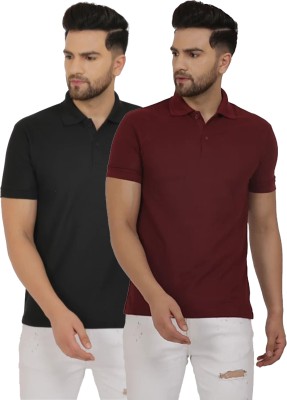 MarutiCollection Solid Men Polo Neck Maroon, Black T-Shirt