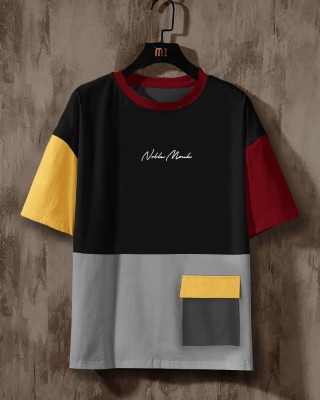 Noble Monk Colorblock Men Round Neck Black T-Shirt