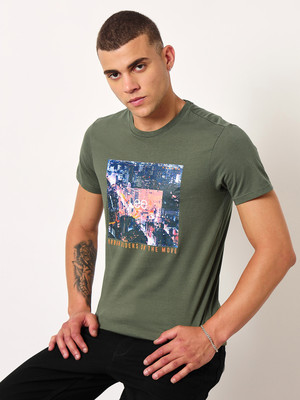 LEE Printed Men Round Neck Green T-Shirt