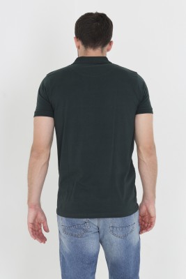 Brave Soul Solid Men Polo Neck Dark Green T-Shirt