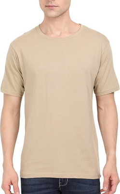 Celestial clothing Solid Men Round Neck Beige T-Shirt