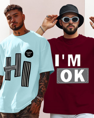 ENITOR Graphic Print Men Round Neck Light Blue, Maroon T-Shirt