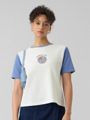 The Souled Store Embroidered Women Round Neck White T-Shirt