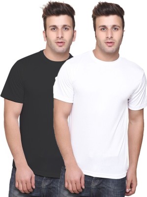 OLD SPRIT Solid Men Round Neck White, Black T-Shirt